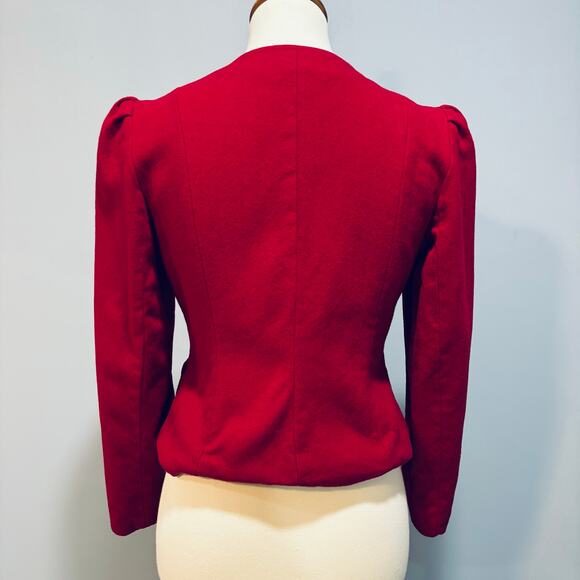 Vintage Christmas Red 60s Pure Wool Cropped Blazer Jacker, Size Small - Picture 2 of 9